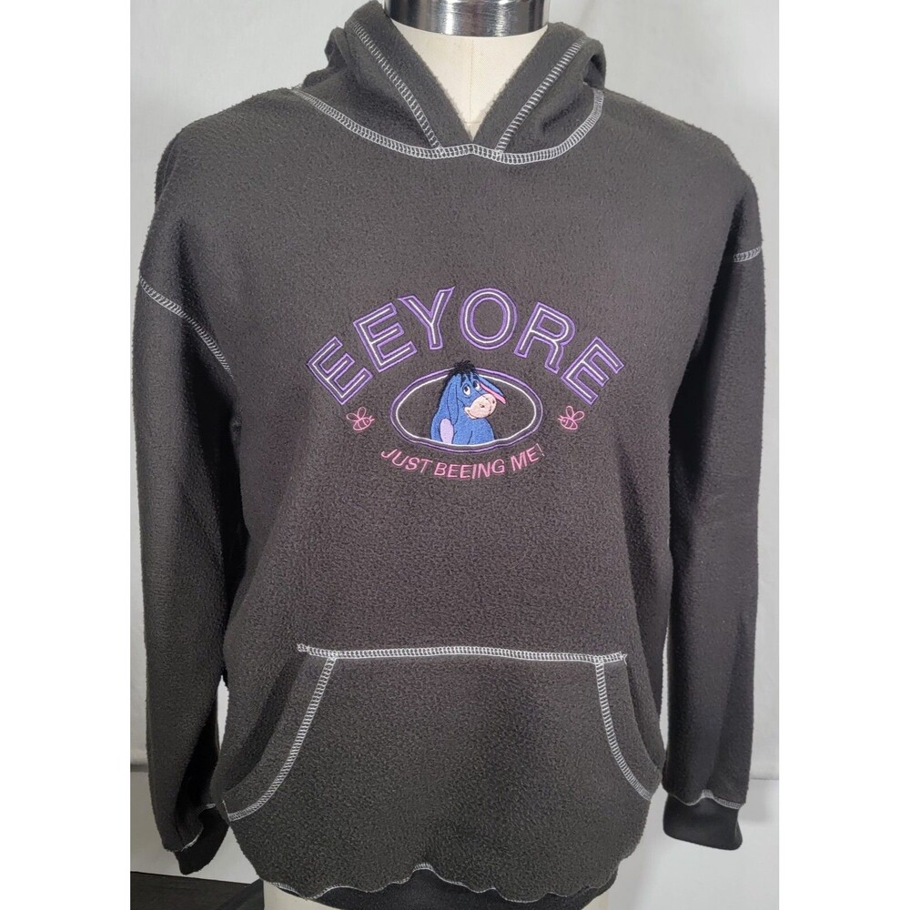 Disney Eeyore Pullover Fleece Hoodie Large Embroidered Gray "JUST BEEING ME!"